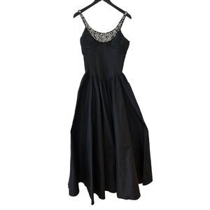 Teri Jon Rickie Freeman Pleated Detail Studded A-Line Midi Dress Women’s Black S